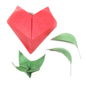 Valentine's origami heart flower: back side of paper